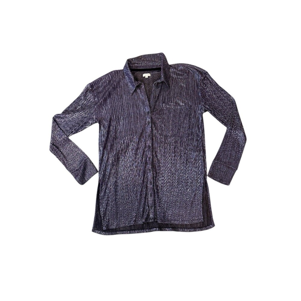 Pilcro Anthropologie Metallic Button Down Shirt Womens XL Purple‎ Long Sleeve